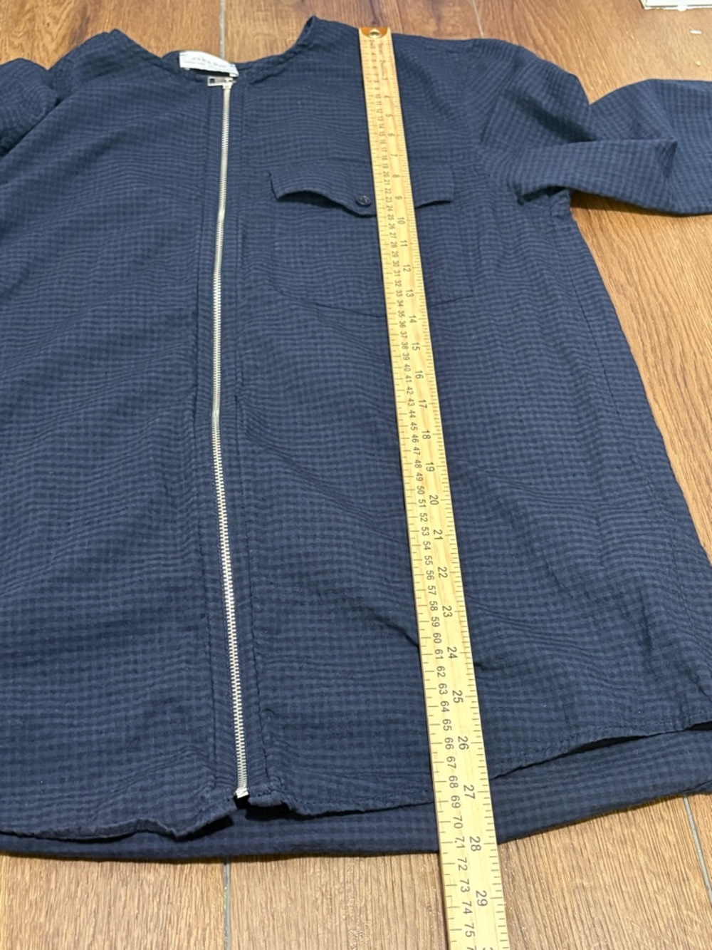Zara Man Navy Textured Zip Front Long Sleeve Shirt Lightweight Jacket Size M - Picture 6 of 6